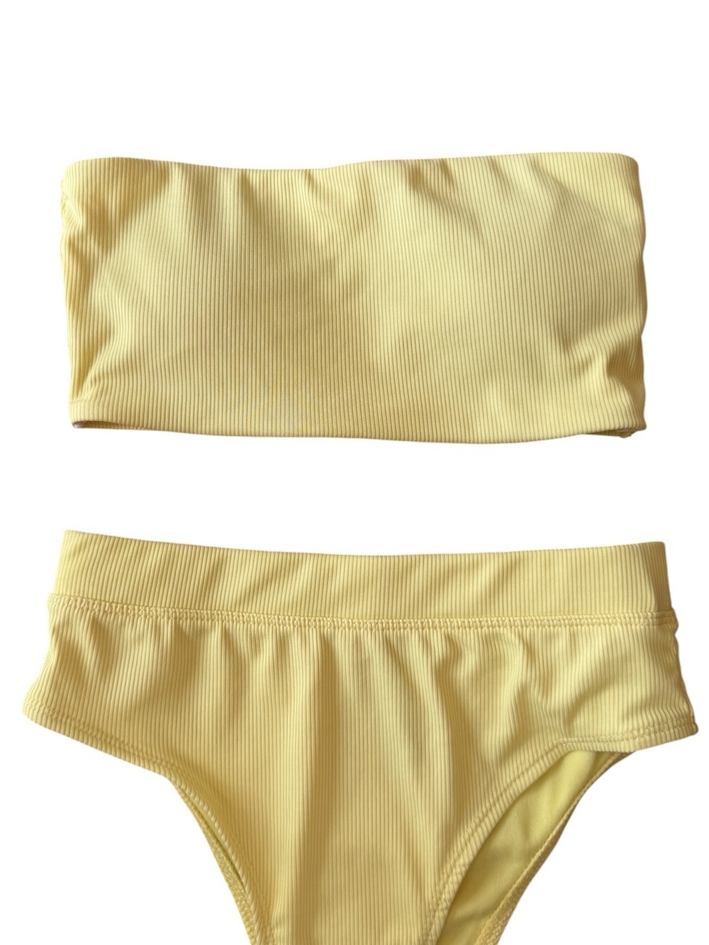 Refuge Ribbed Yellow Bandeau Bikini Set | Top S Bottom XS - Picture 2 of 7